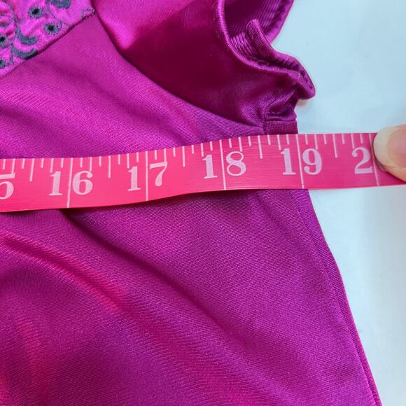 Vintage 80s Vanity Fair Satin Nightgown Dress Fuchsia Pink Blue Midi Lace USA - Picture 6 of 7